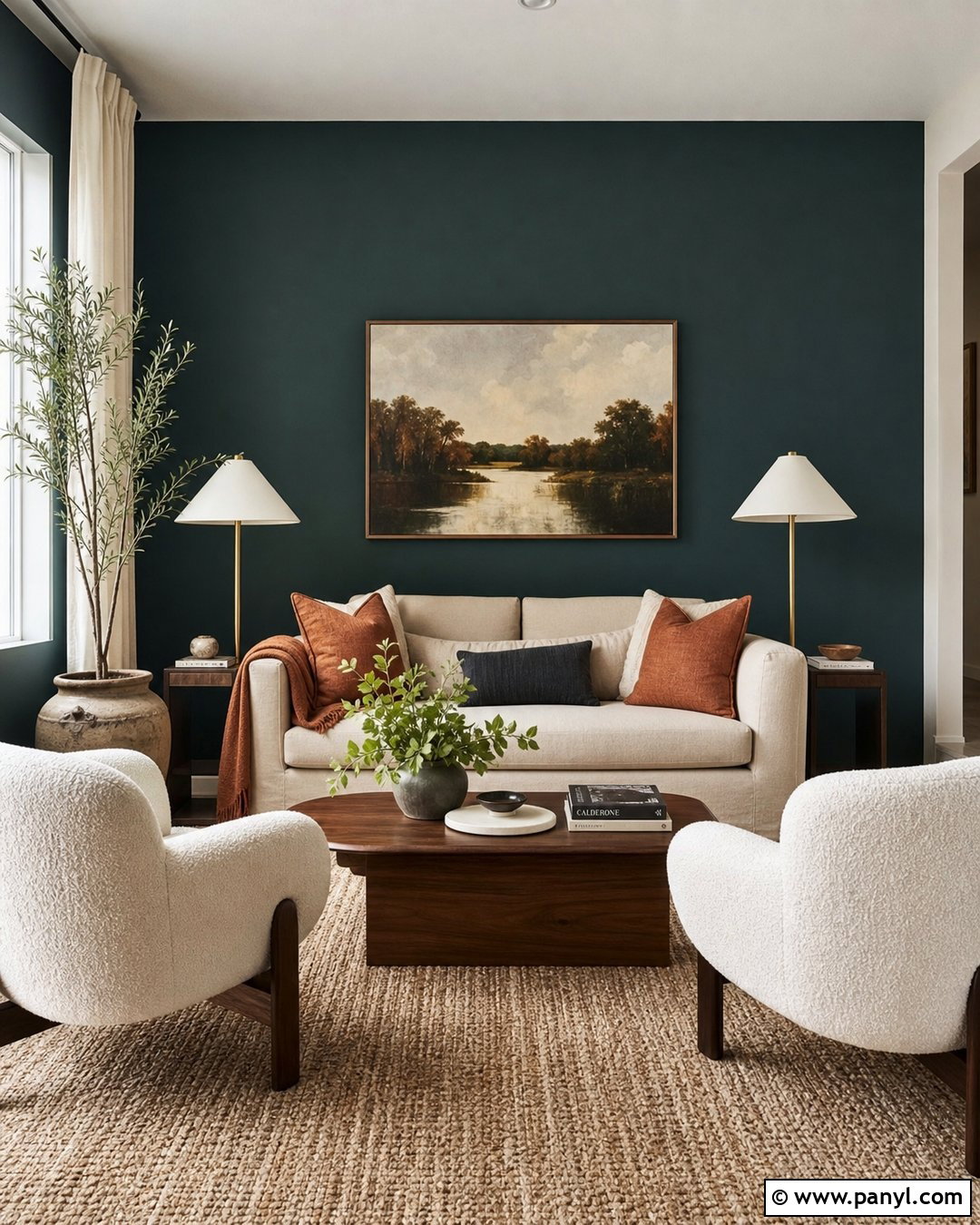 Dark Teal Accent Wall With Beige Sofa - 30 dark teal accent wall ideas