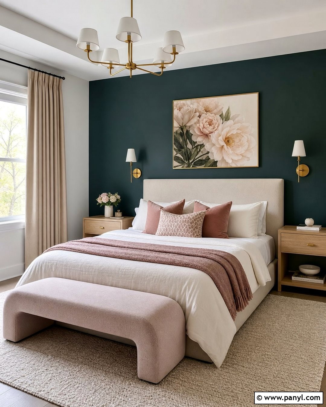 Dark Teal Accent Wall With Blush Decor - 30 dark teal accent wall ideas