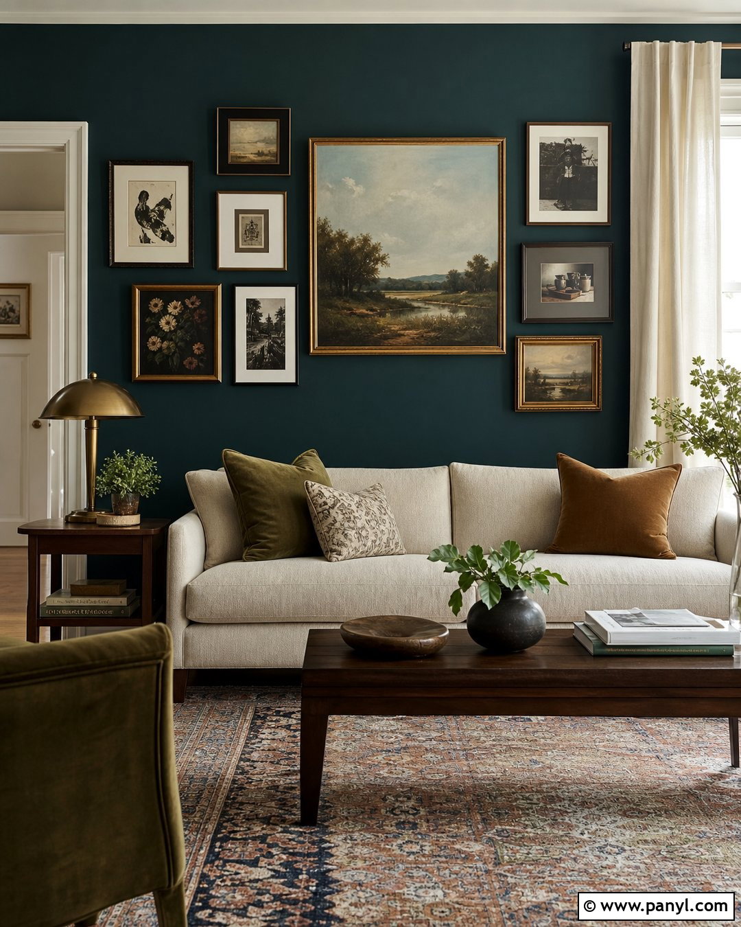 Dark Teal Accent Wall With Gallery Wall - 30 dark teal accent wall ideas