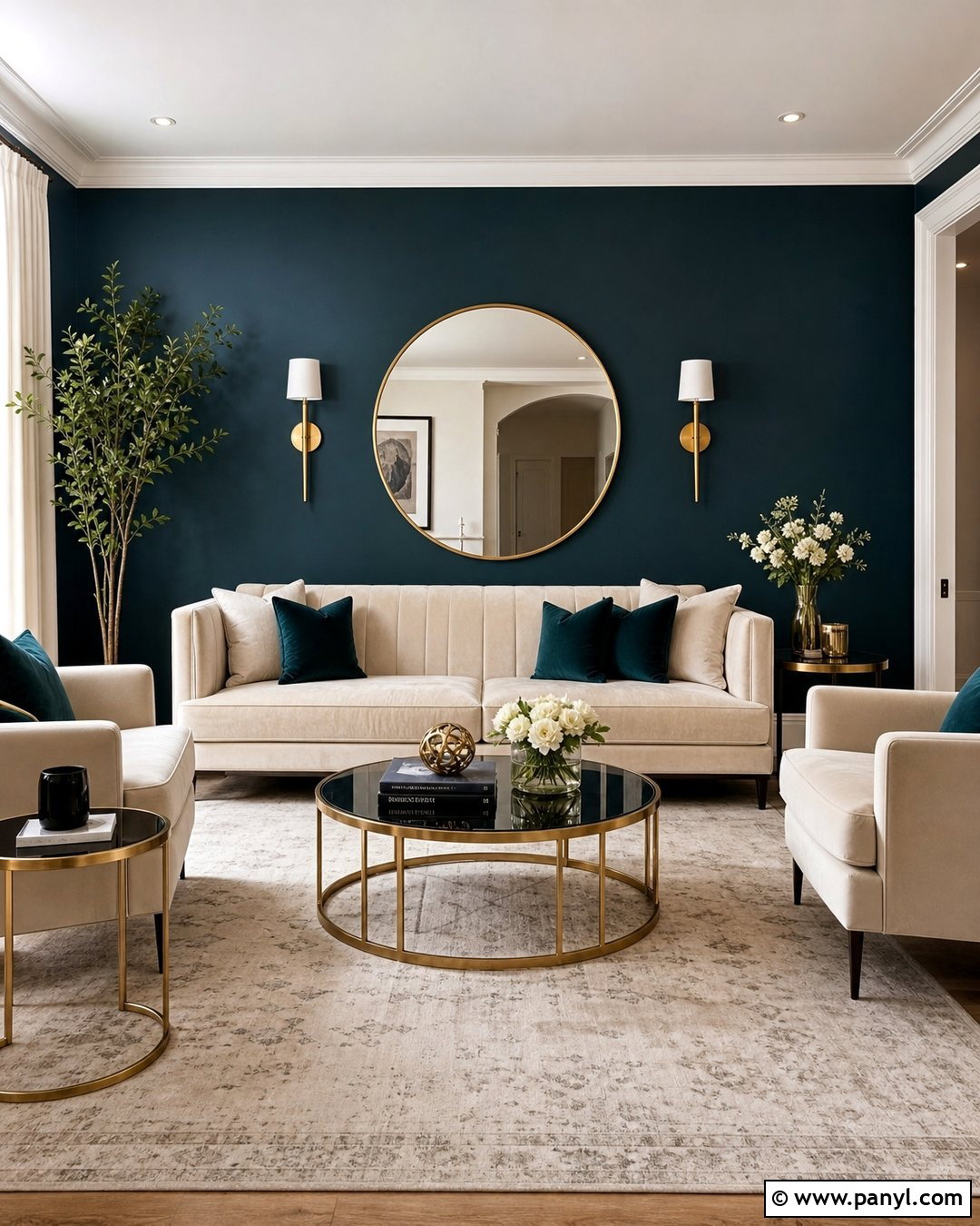 Dark Teal Accent Wall With Gold Decor - 30 dark teal accent wall ideas