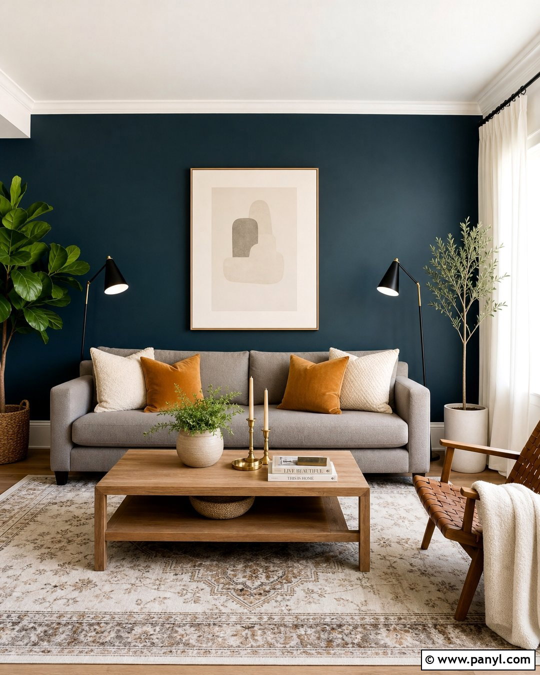 Dark Teal Accent Wall With Gray Sofa - 30 dark teal accent wall ideas