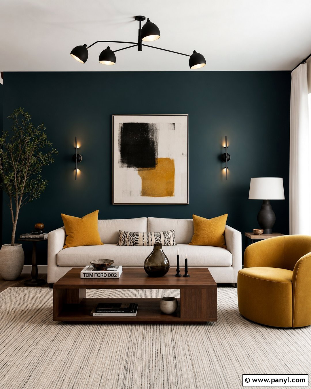 Dark Teal Accent Wall With Mustard Accents - 30 dark teal accent wall ideas