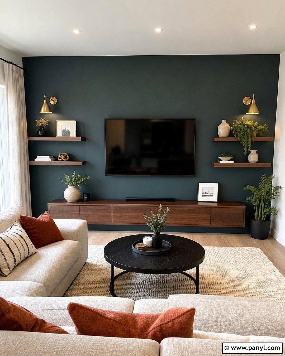 Dark Teal Accent Wall With TV - 30 dark teal accent wall ideas