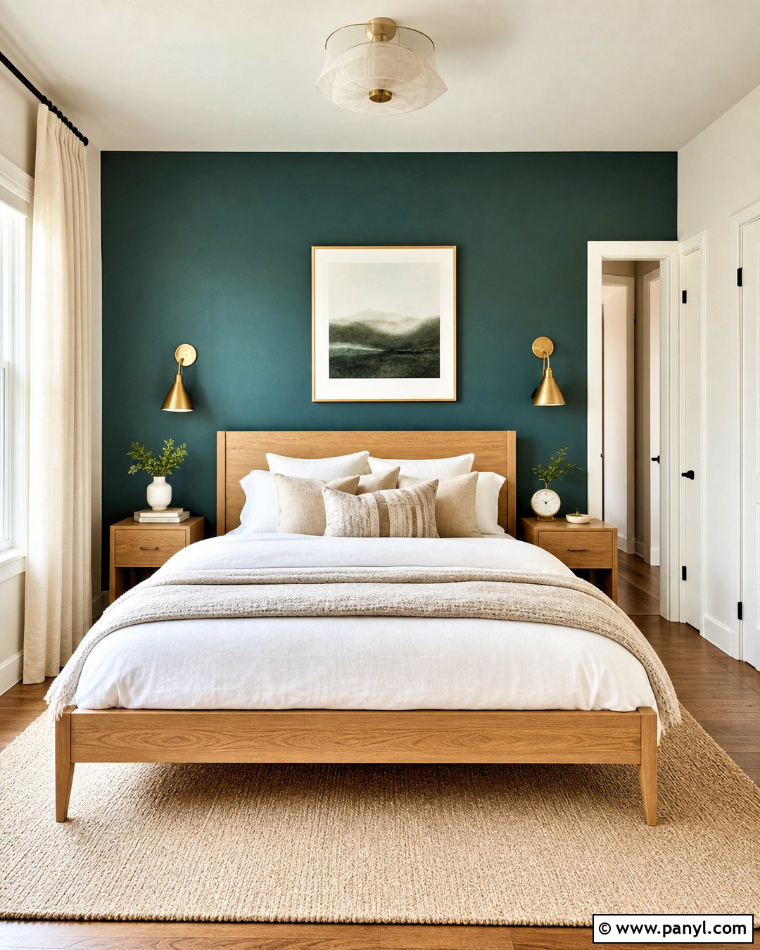 Dark Teal Accent Wall With White Bedding - 20 teal accent wall bedroom ideas