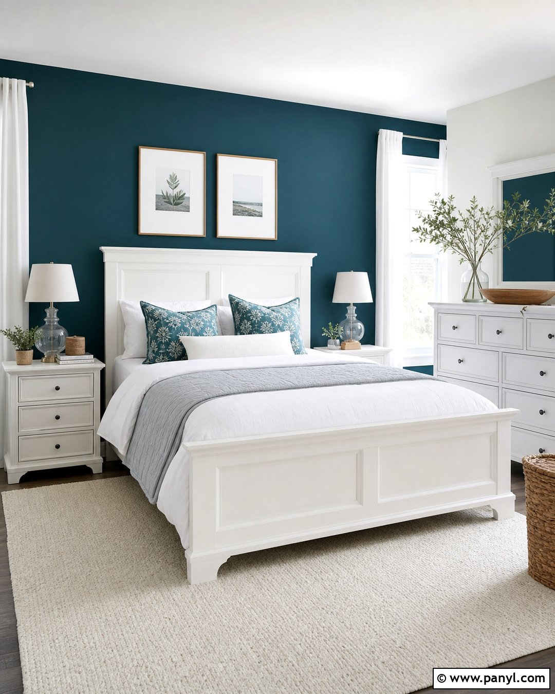 Dark Teal Accent Wall With White Furniture - 30 dark teal accent wall ideas