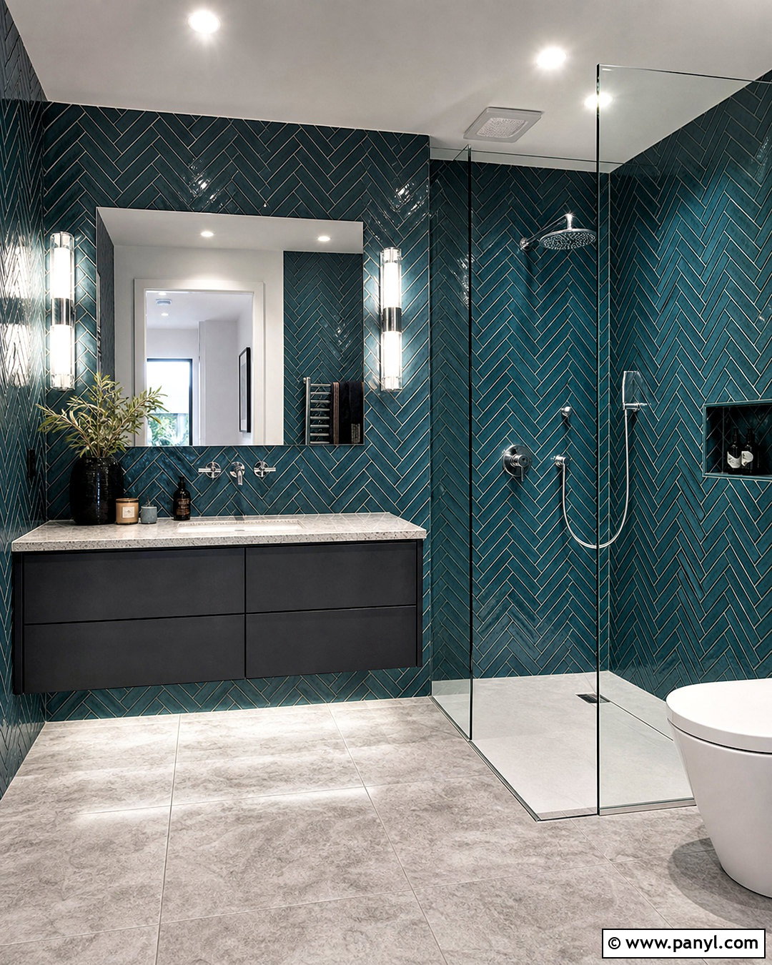 Dark Teal Bathroom Herringbone Tile - 20 dark teal bathroom ideas