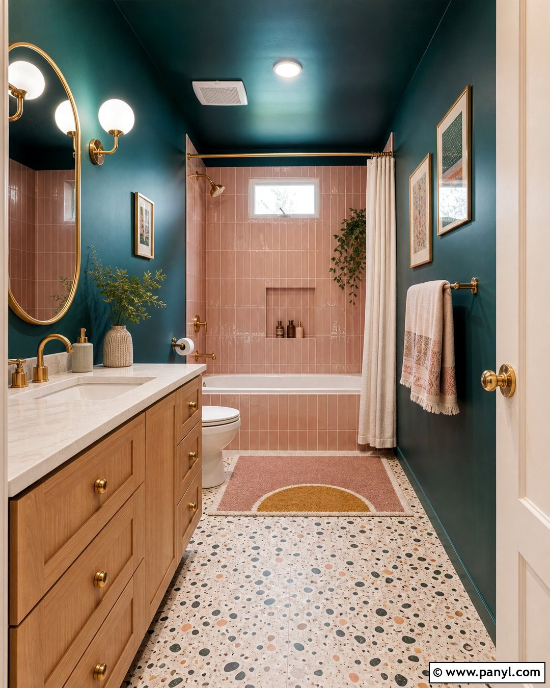 Dark Teal Bathroom Walls With Pink Tile - 30 Bathroom Dark Walls