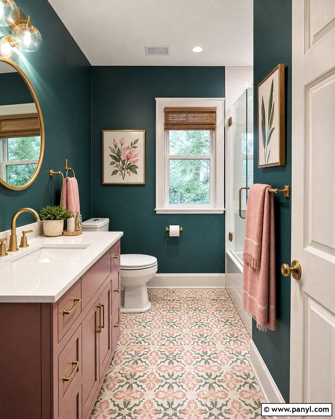 Dark Teal Bathroom With Blush Pink - 20 dark teal bathroom ideas
