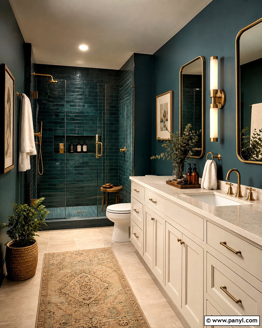 Dark Teal Bathroom With Brass Fixtures - 20 dark teal bathroom ideas