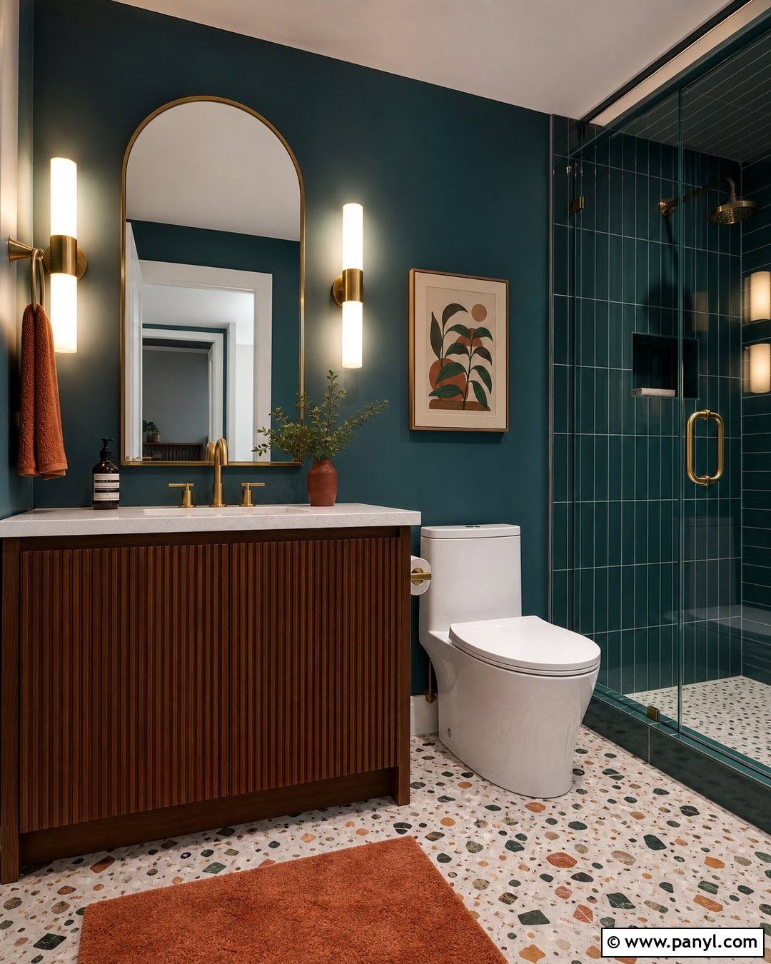 Dark Teal Bathroom With Fluted Vanity - 20 Elegant Bathroom With Dark Walls