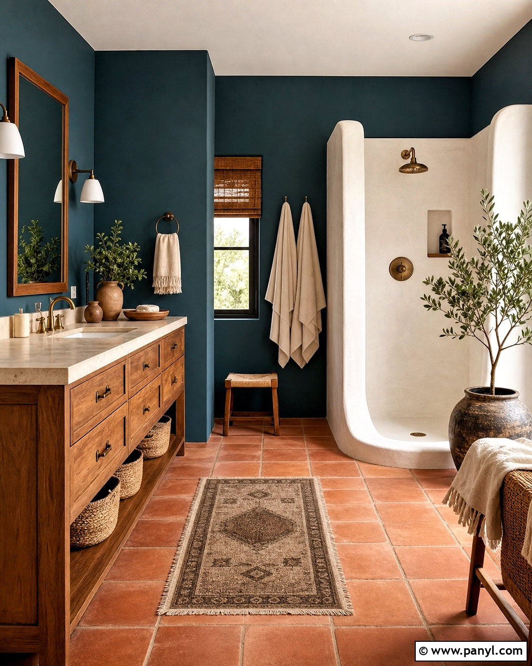Dark Teal Bathroom With Terracotta Tile - 20 dark teal bathroom ideas
