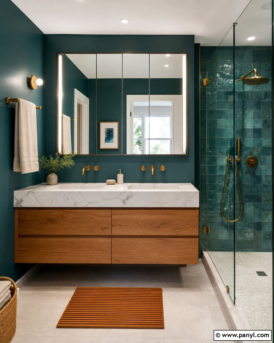 Dark Teal Bathroom With White Marble Sink - 20 Modern Bathroom With Dark Walls And Marble Sink Ideas