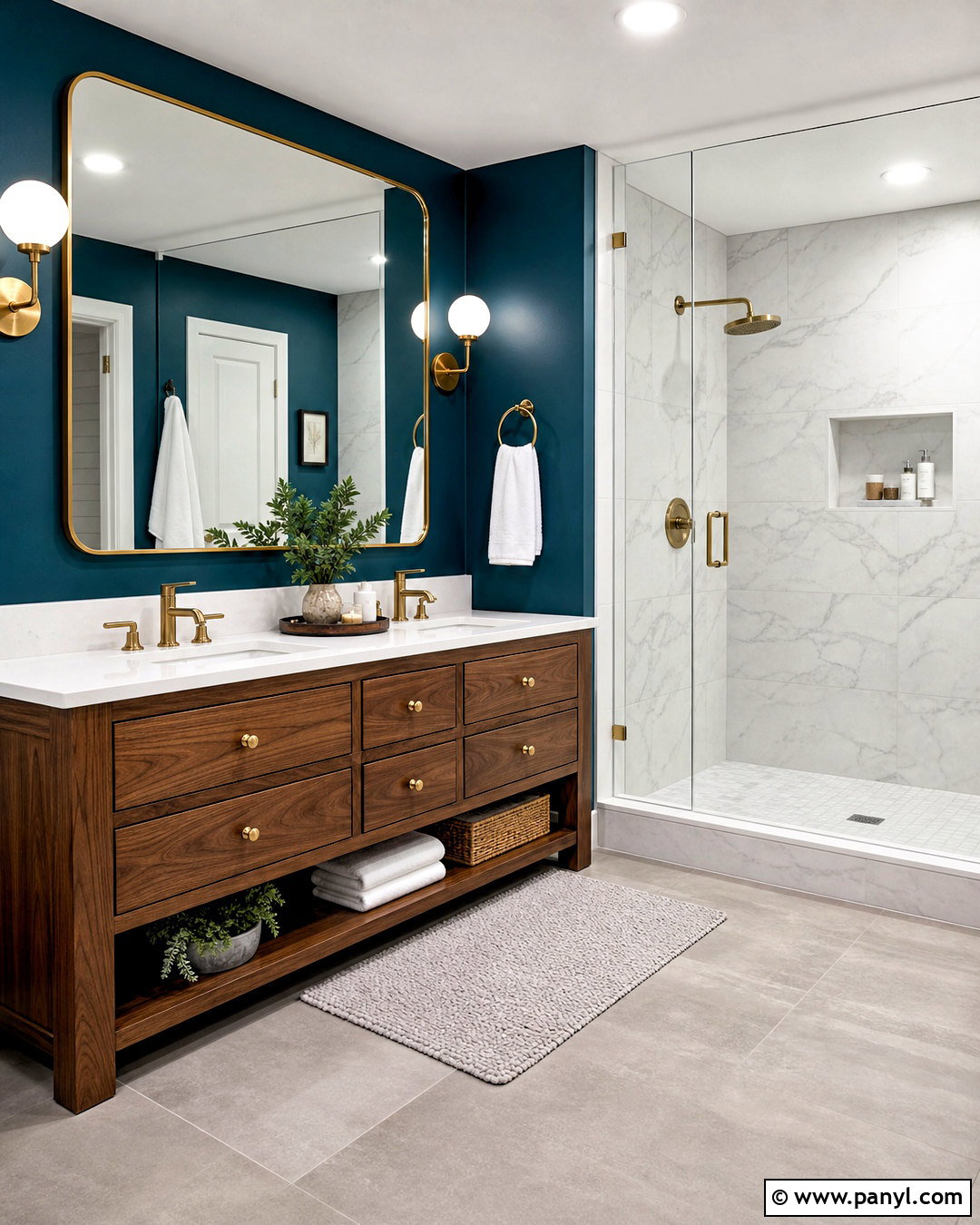 Dark Teal Bathroom With White Marble - 20 dark teal walls