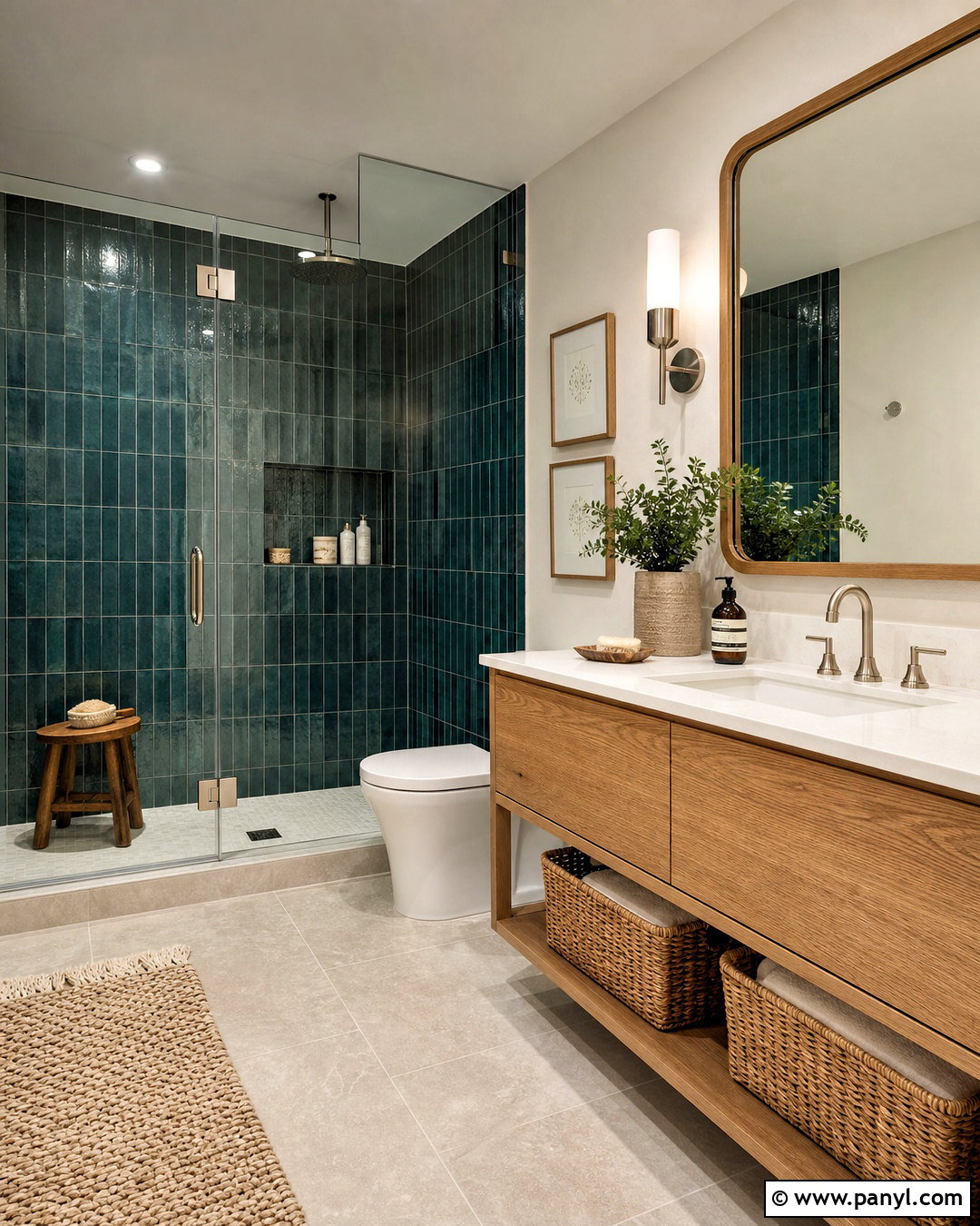 Dark Teal Bathroom With Wood Vanity - 20 dark teal bathroom ideas