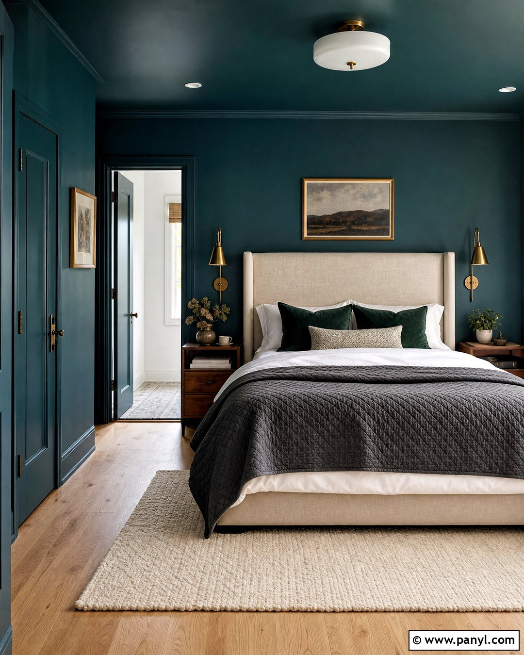 Dark Teal Bedroom With Color Drenching - 20 dark teal walls