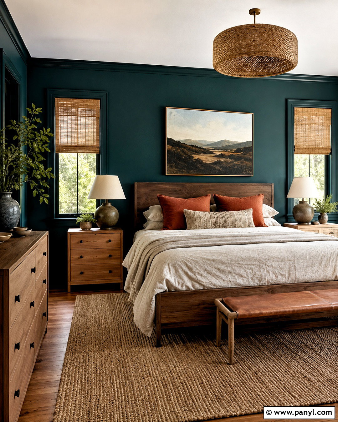 Dark Teal Bedroom With Natural Wood - 20 dark teal bedroom ideas