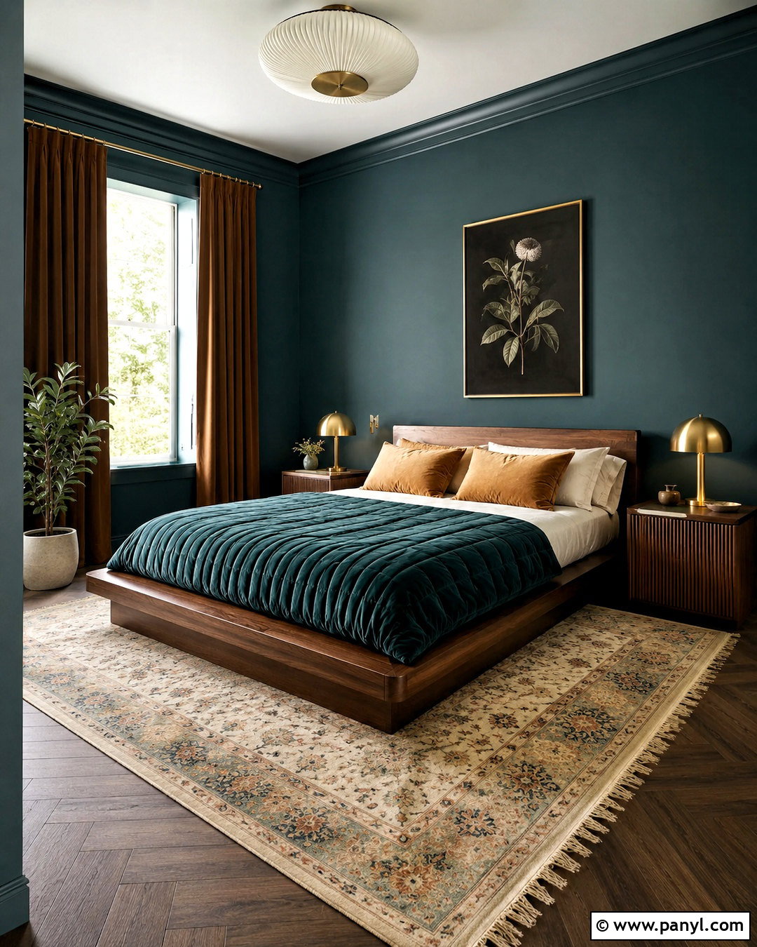 Dark Teal Bedroom With Velvet Bedding - 20 dark painted bedrooms