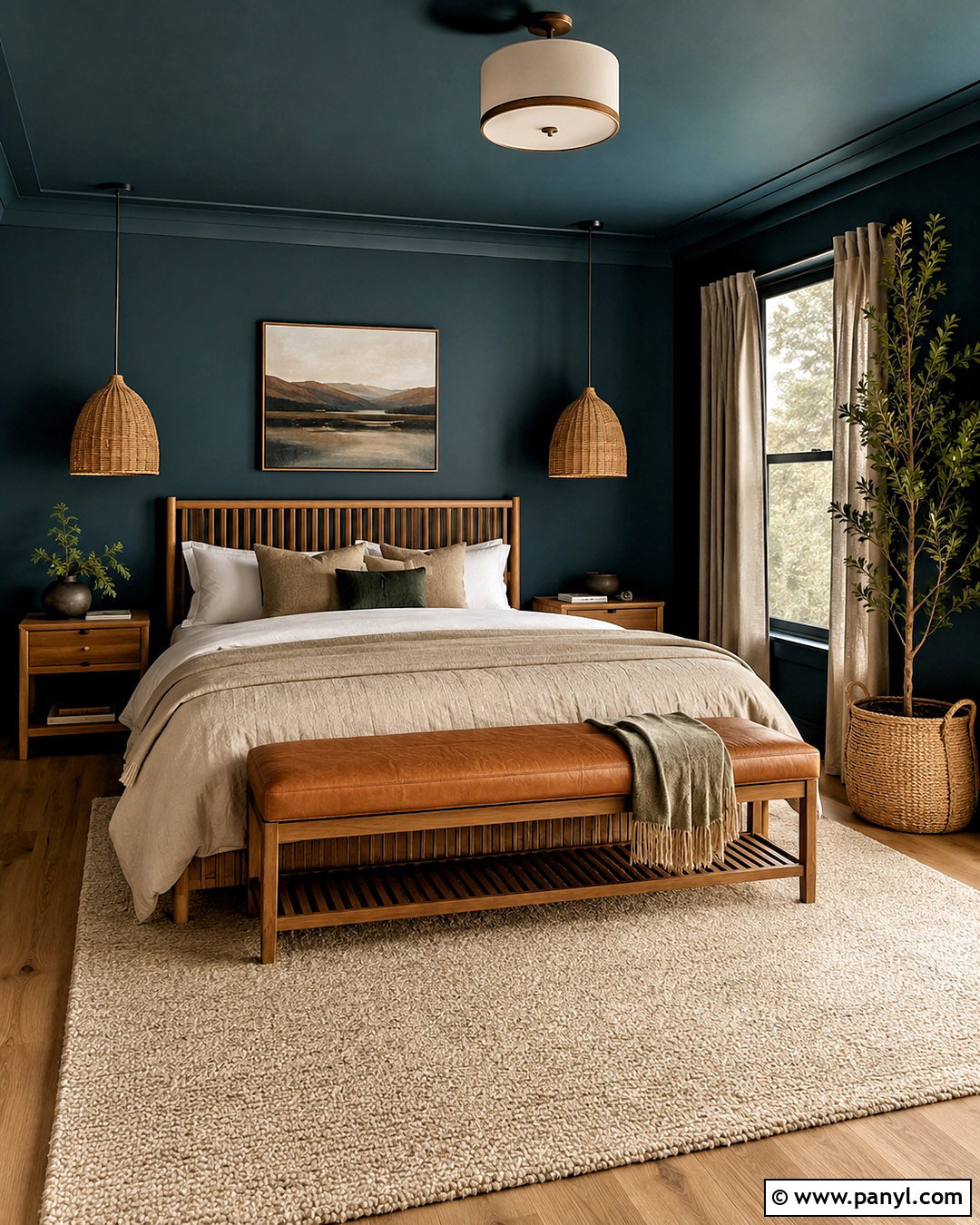 Dark Teal Bedroom With Warm Wood - 20 dark teal room ideas
