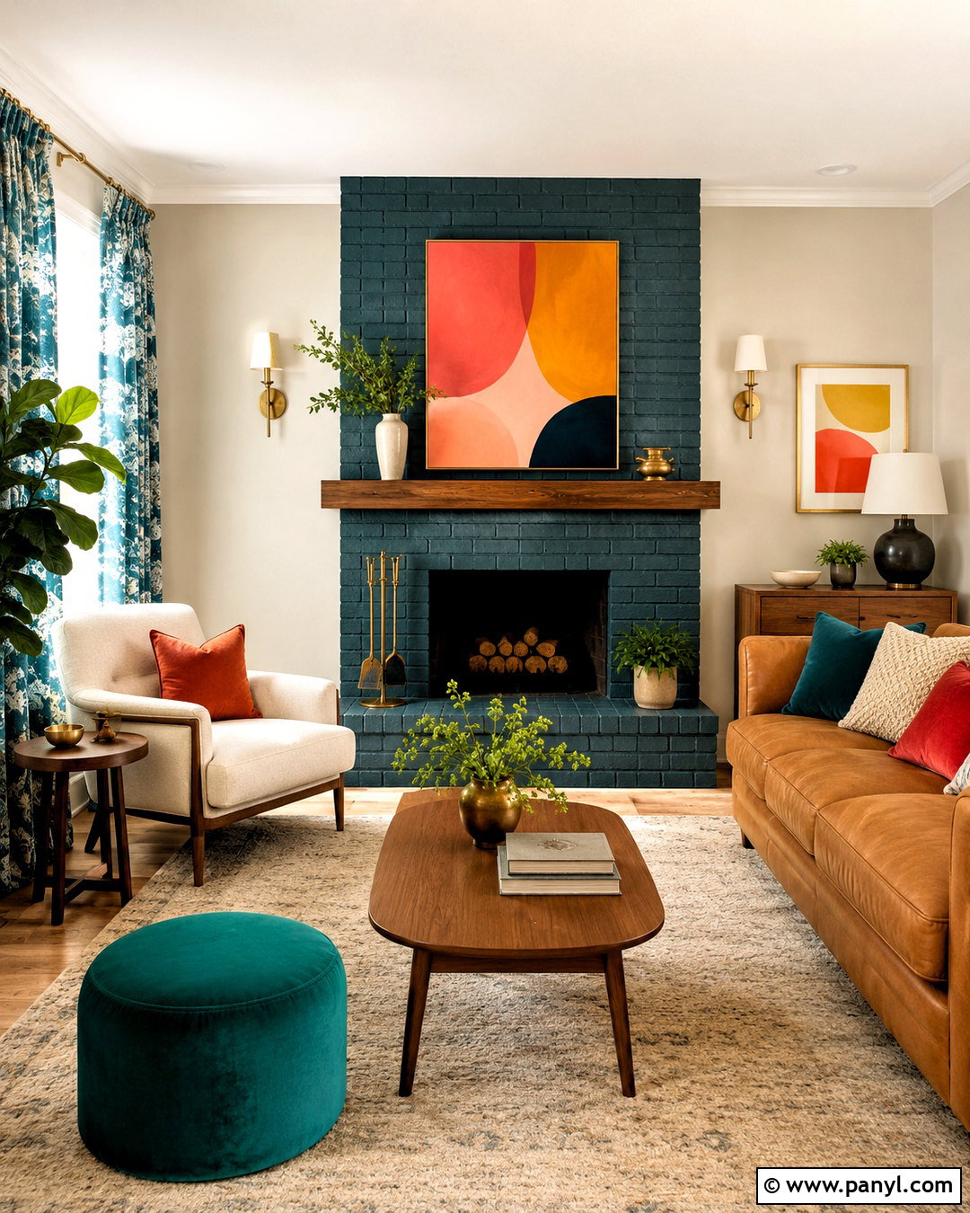 Dark Teal Brick Fireplace - 20 dark painted fireplace ideas
