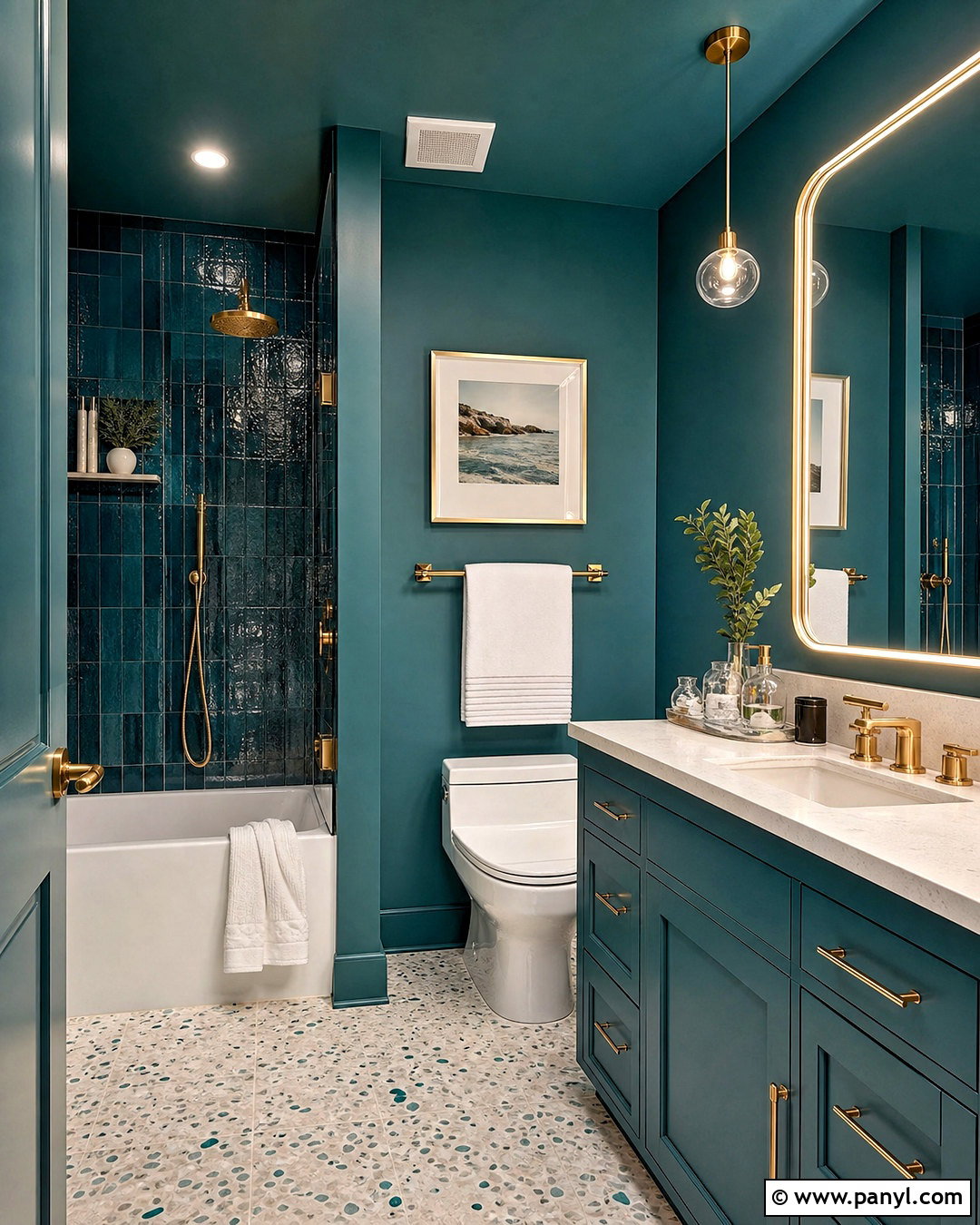 Dark Teal Color Drenched Bathroom - 20 dark teal bathroom ideas