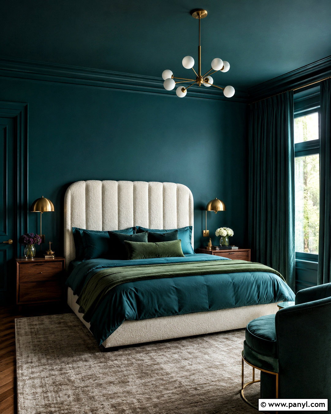 Dark Teal Color Drenched Bedroom - 20 dark teal bedroom ideas