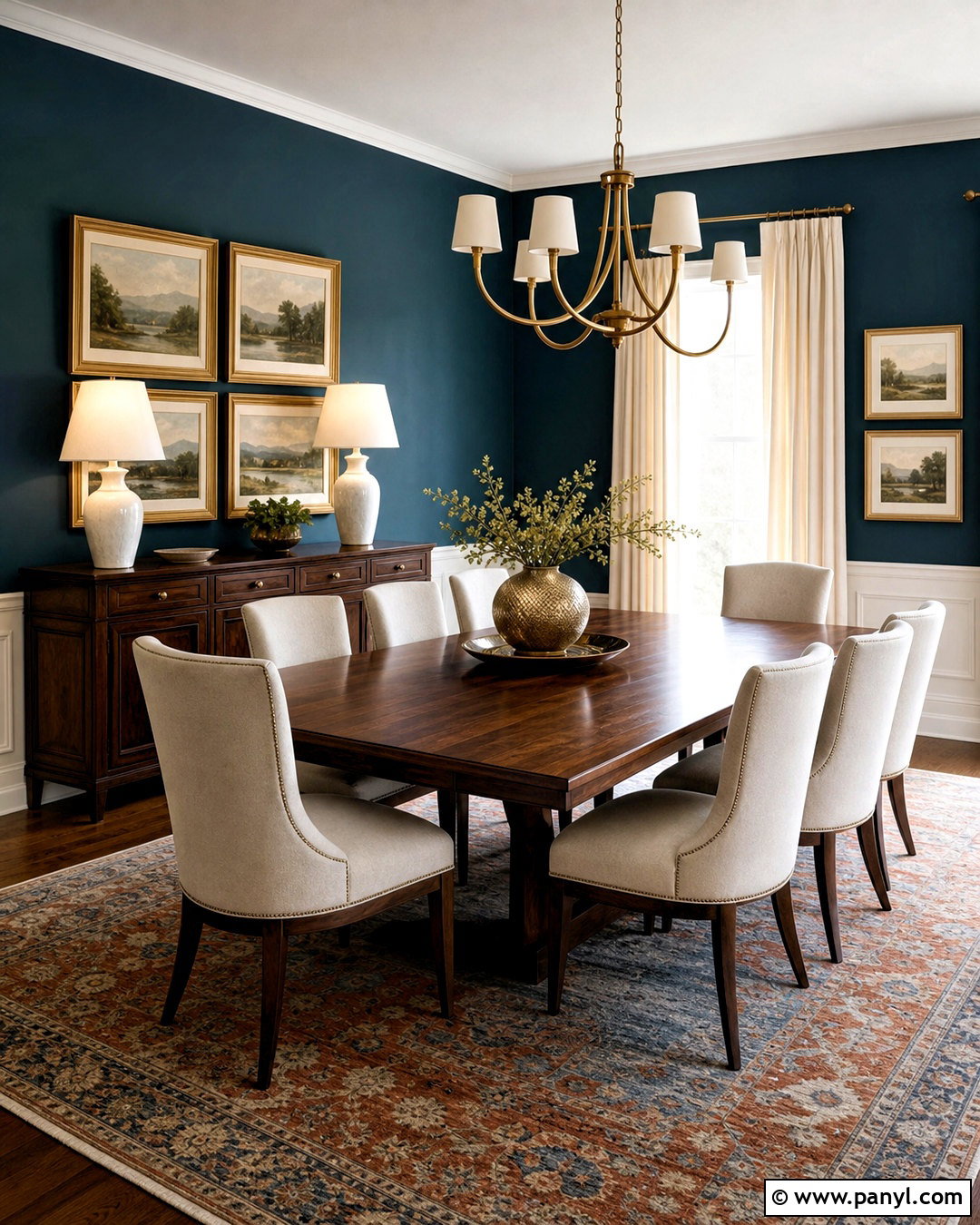 Dark Teal Dining Room With Brass Accents - 20 dark teal walls