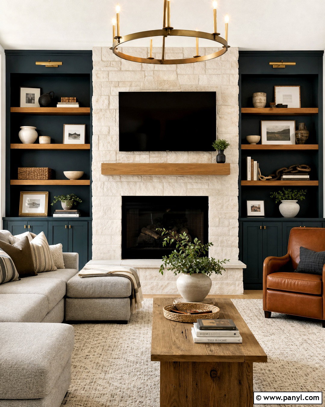 Dark Teal Fireplace Wall With Built-Ins - 20 dark teal walls