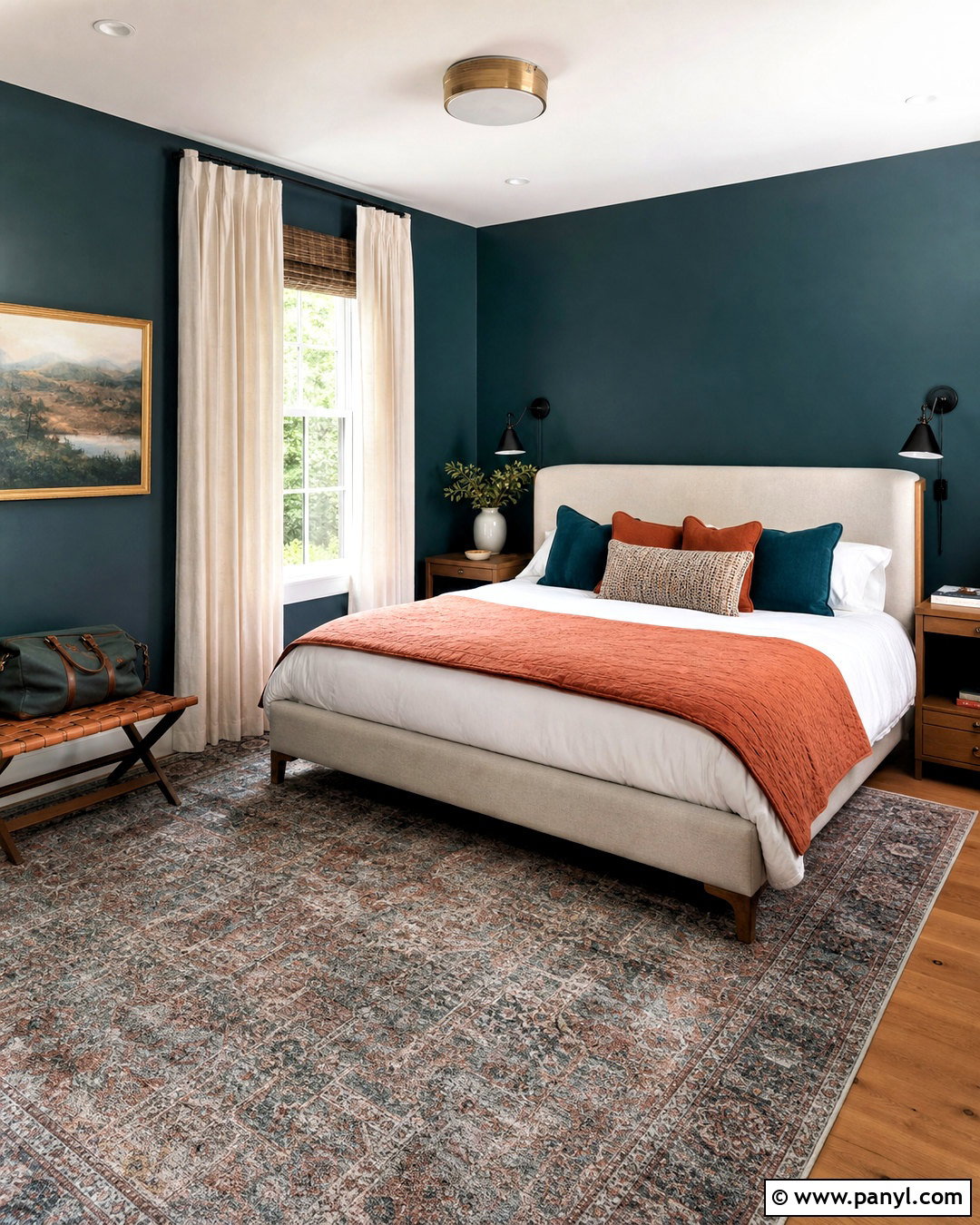 Dark Teal Guest Room With Terracotta - 20 dark teal walls
