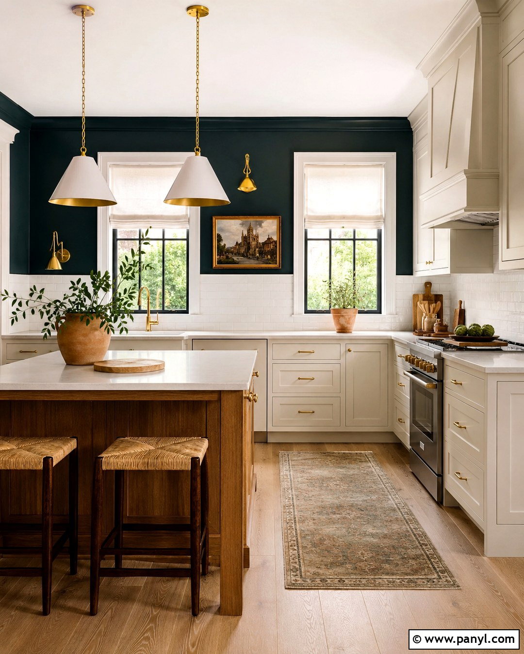 Dark Teal Kitchen With White Windows - 20 Dark Walls White Windows
