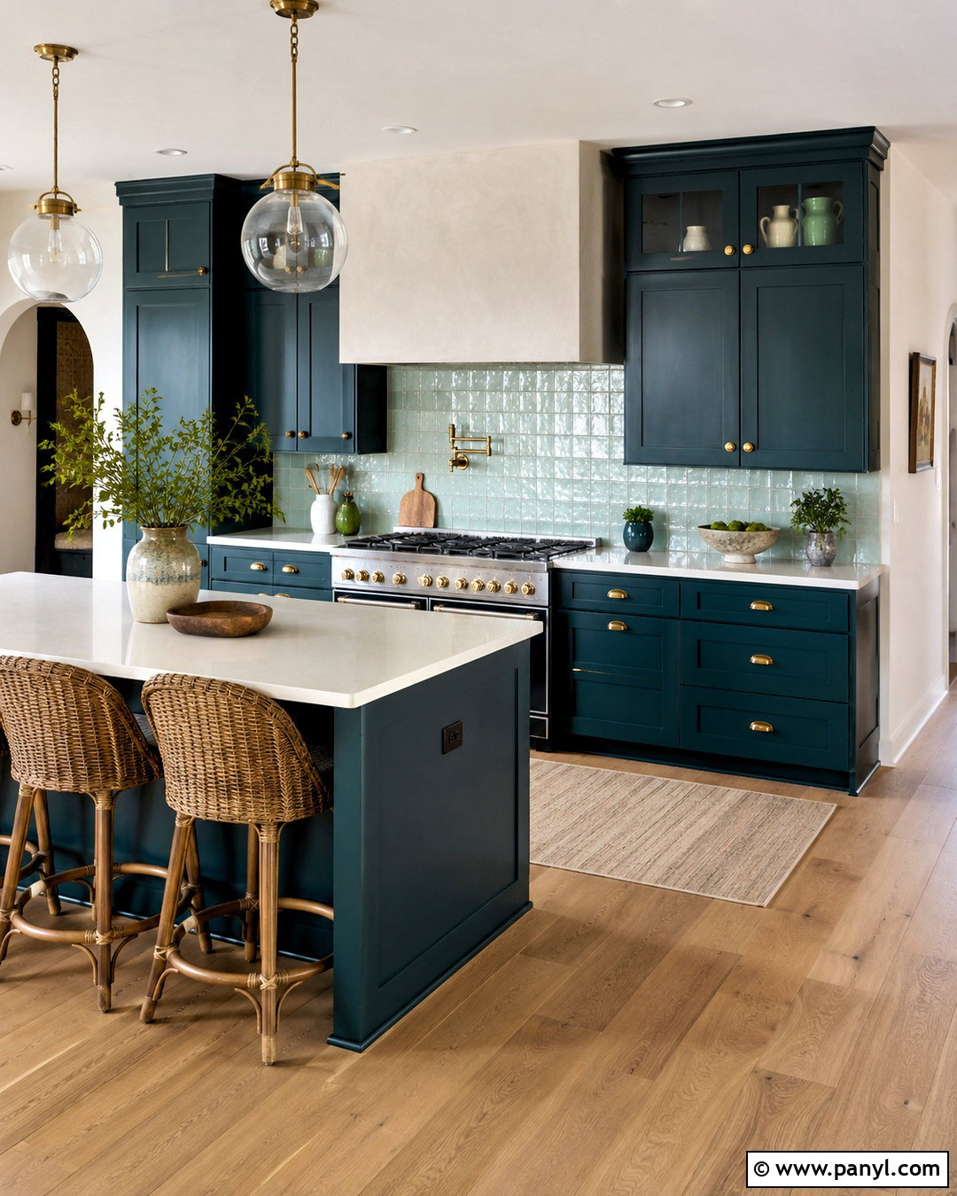 Dark Teal Kitchen With Zellige Tile - 20 dark kitchen ideas