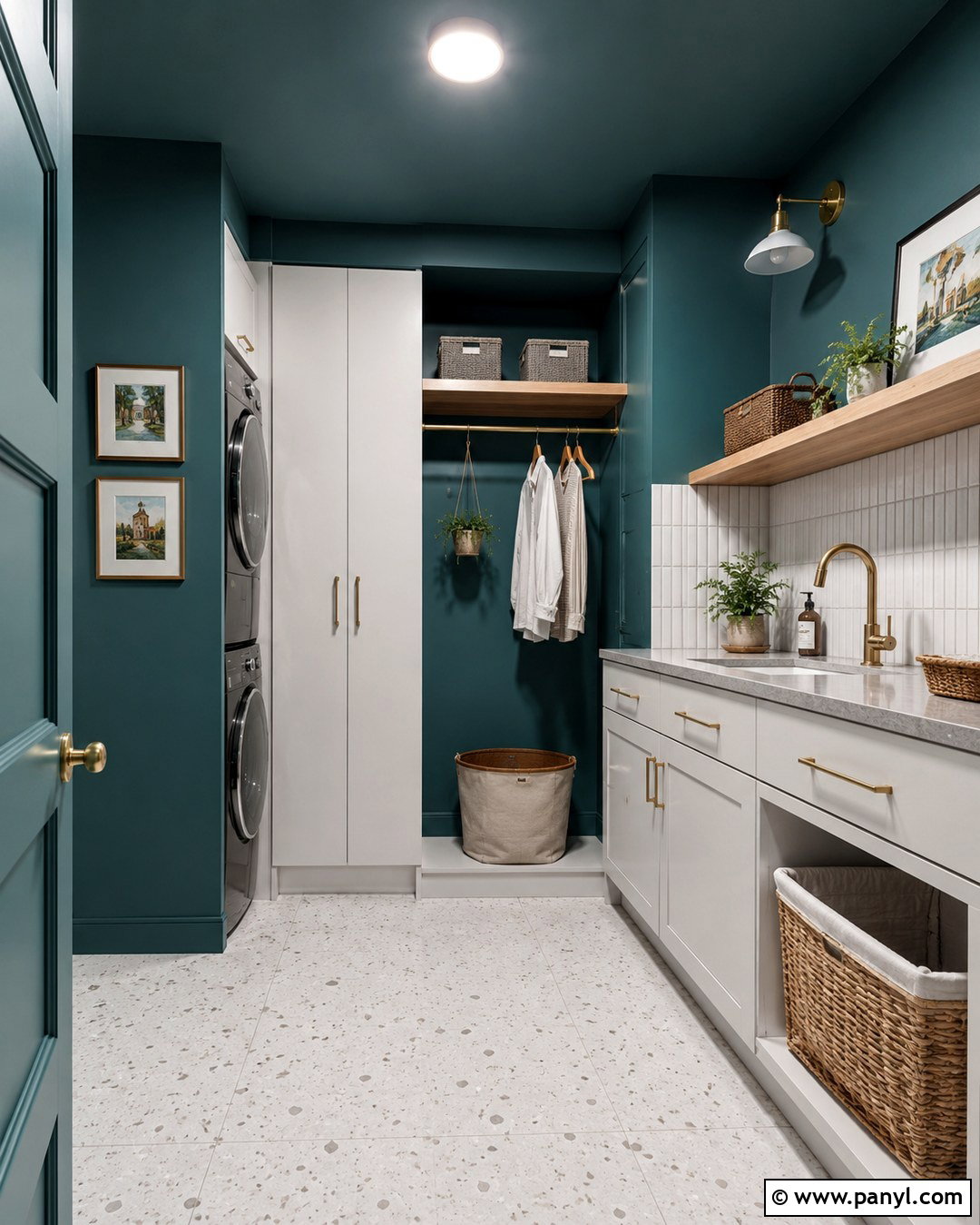 Dark Teal Laundry Room With White Tile - 20 Dark Wall Laundry Room Ideas