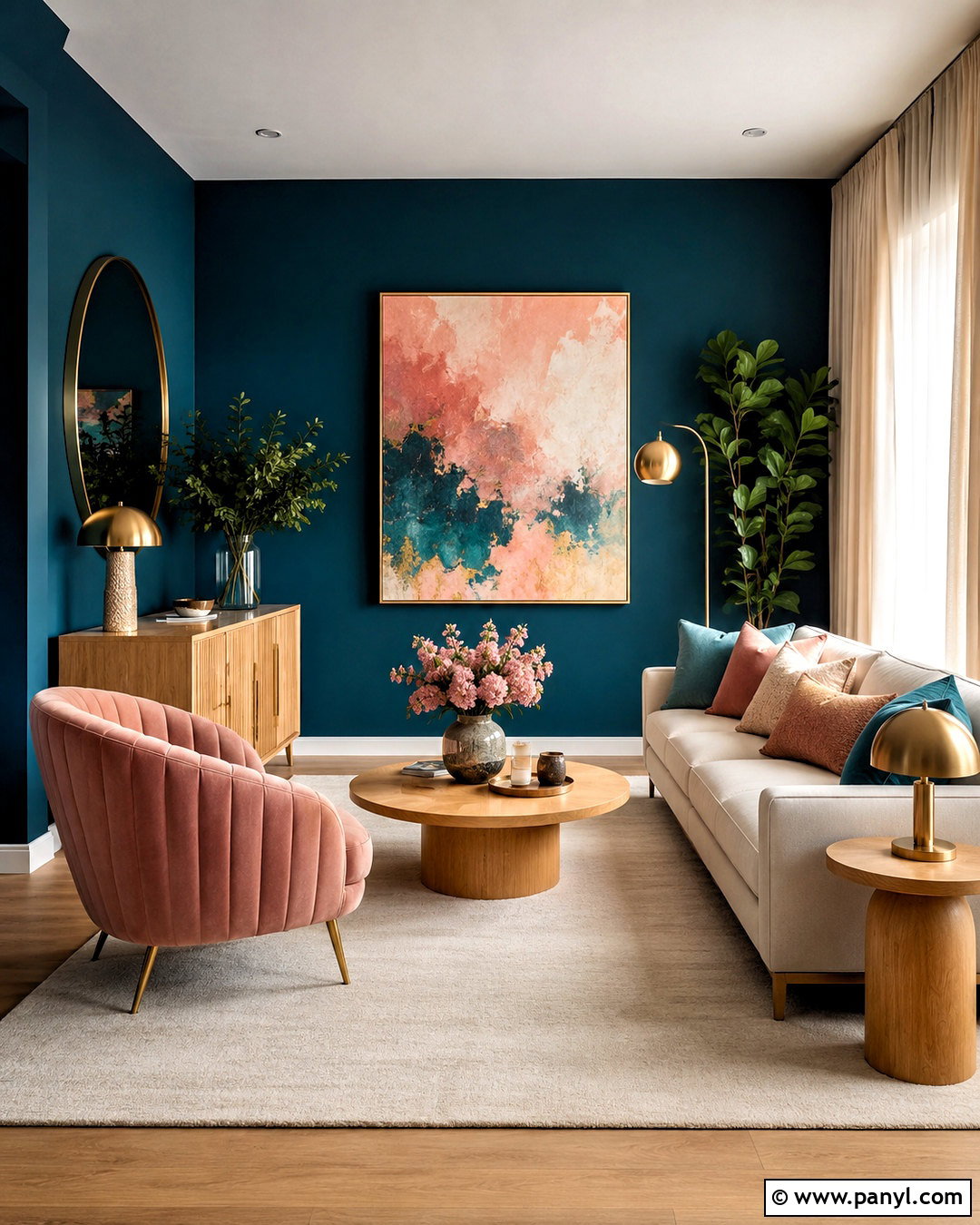 Dark Teal Living Room With Blush Pink - 20 dark teal living room ideas