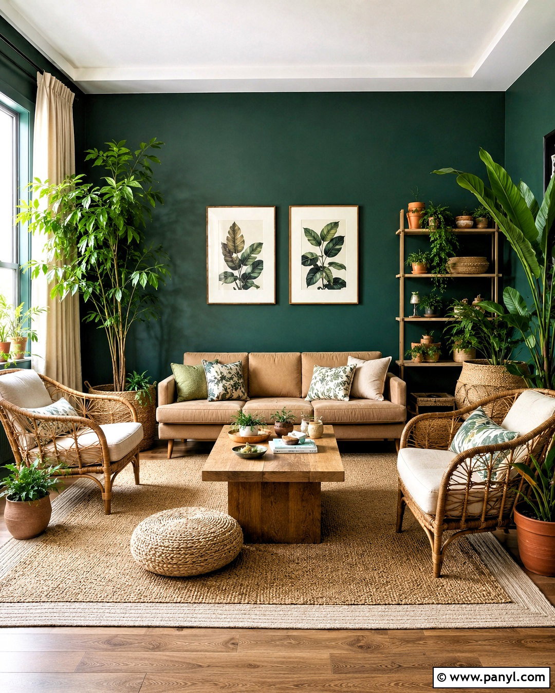 Dark Teal Living Room With Botanical Decor - 20 dark teal living room ideas