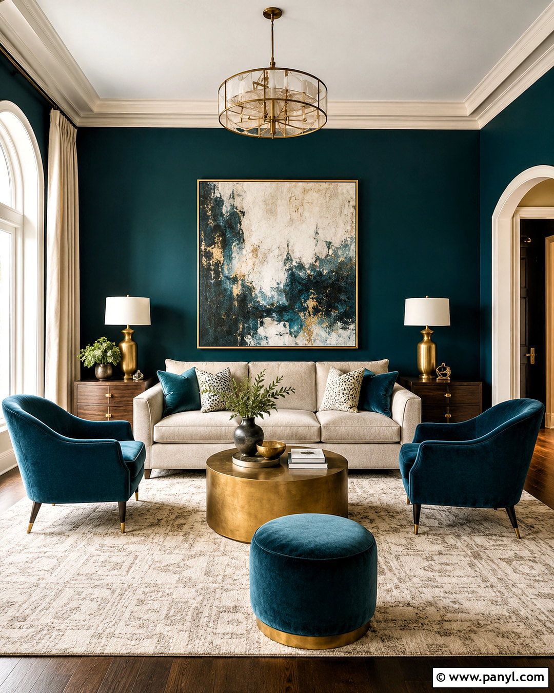 Dark Teal Living Room With Brass Accents - 20 dark teal living room ideas