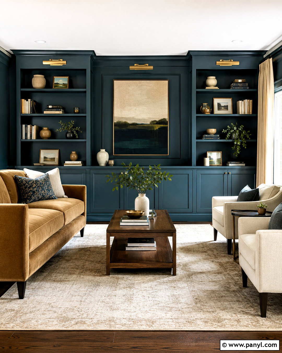 Dark Teal Living Room With Built-In Shelves - 20 dark teal living room ideas