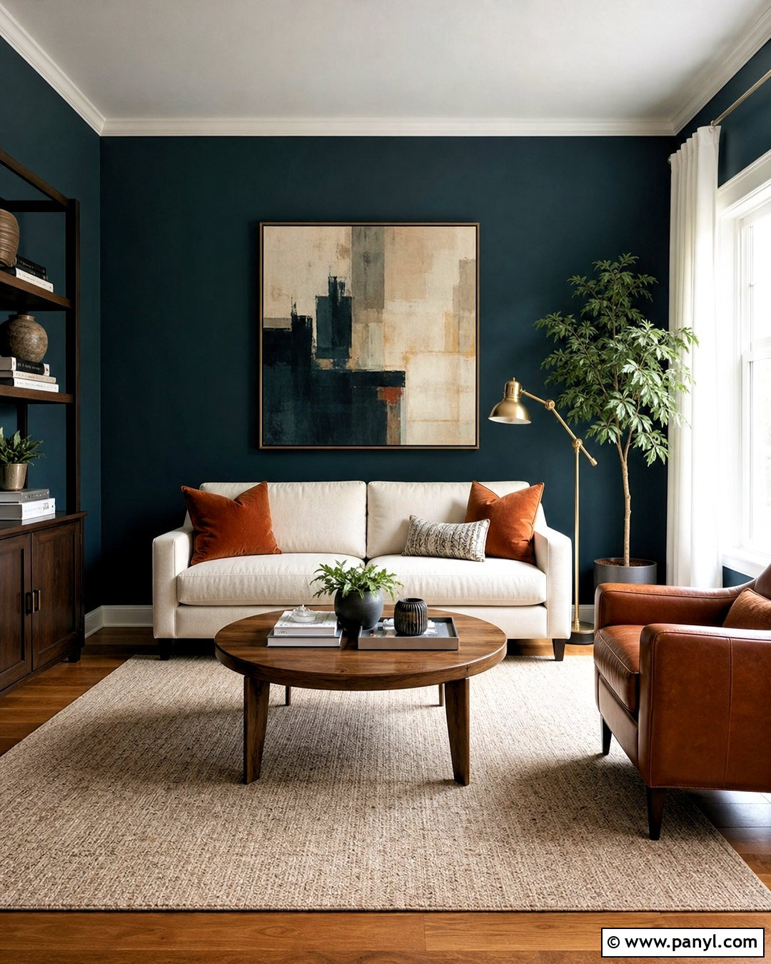 Dark Teal Living Room With Cream Sofa - 20 dark teal walls