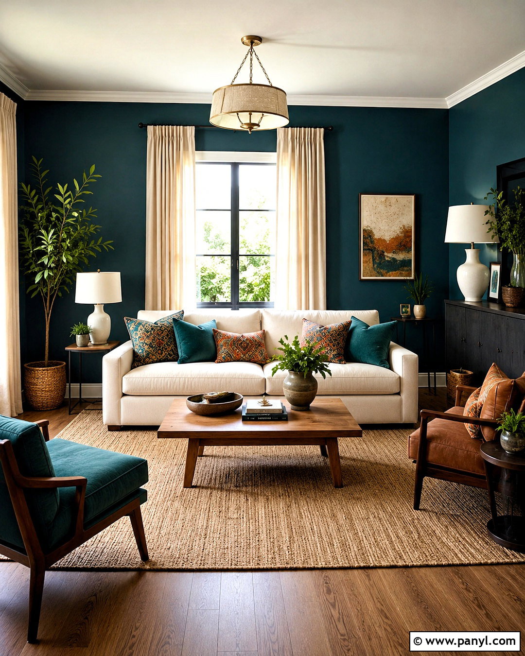 Dark Teal Living Room With Cream Sofa - 20 dark teal living room ideas