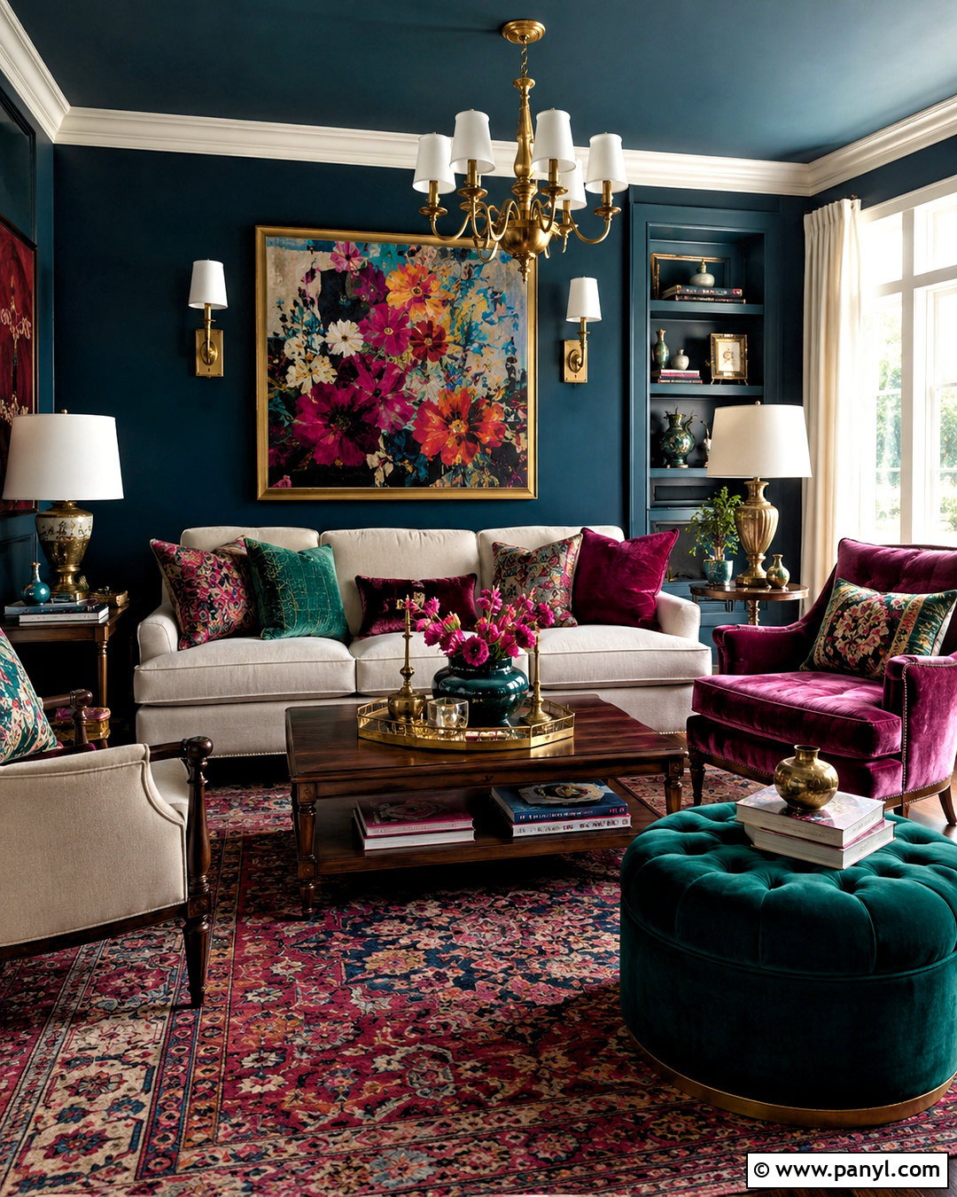 Dark Teal Living Room With Jewel Tones - 20 dark teal living room ideas