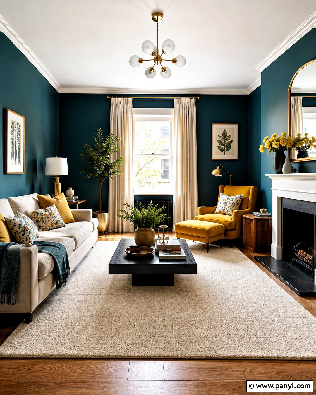 Dark Teal Living Room With Mustard Yellow - 20 dark teal living room ideas