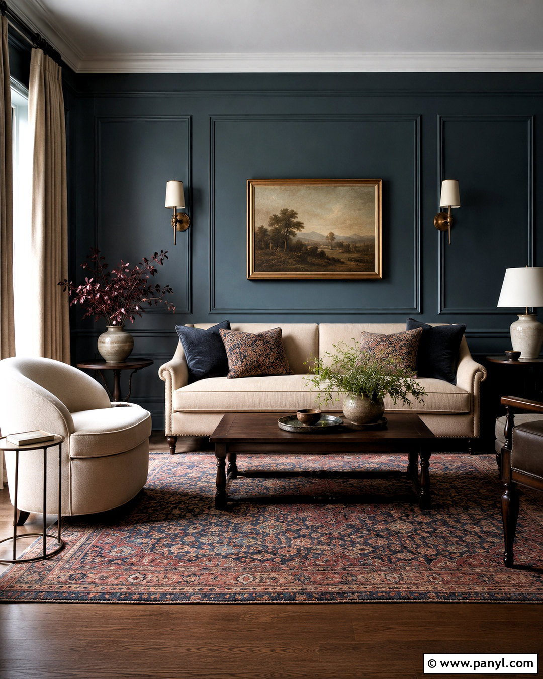 Dark Teal Living Room With Wall Paneling - 20 dark teal living room ideas