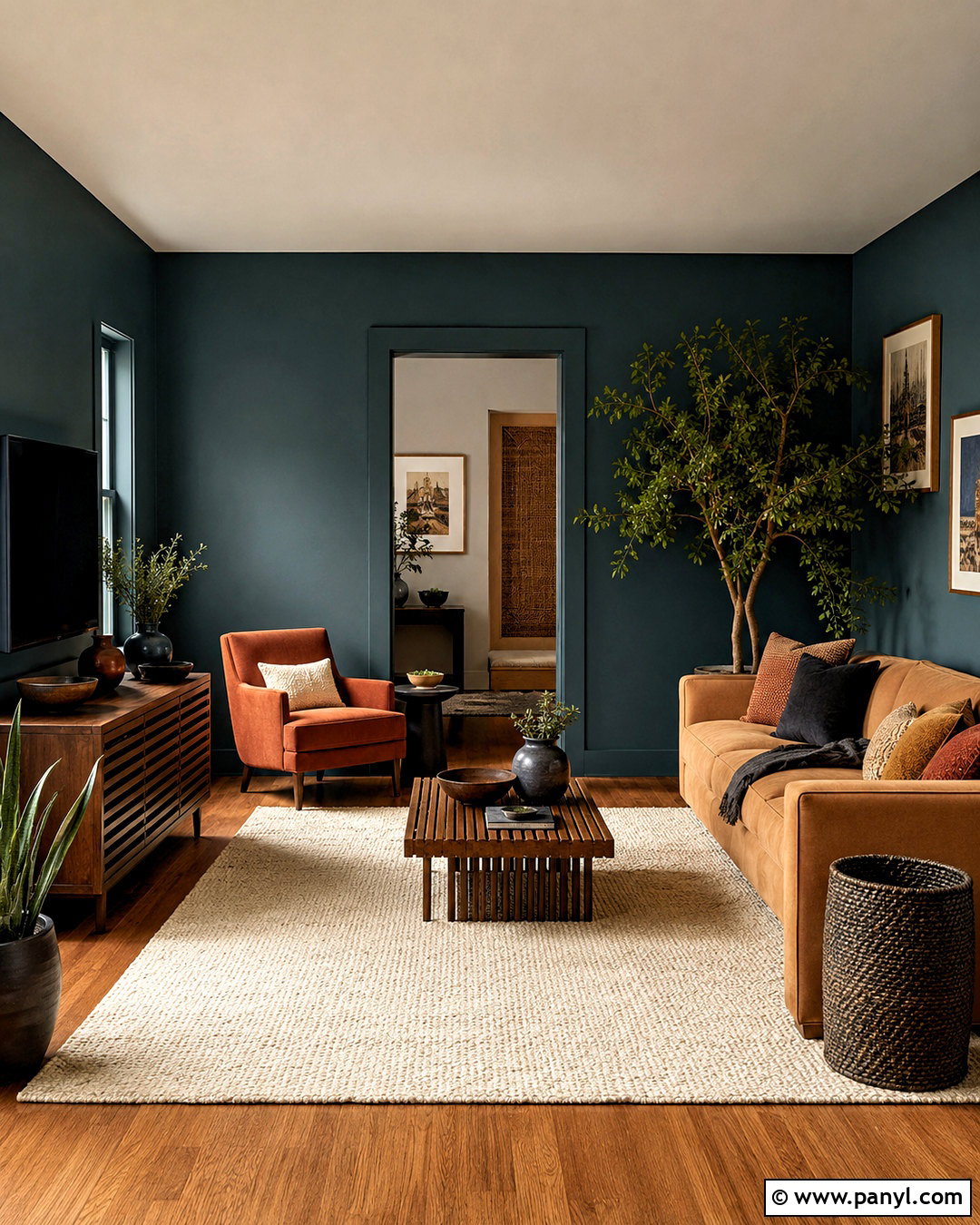 Dark Teal Living Room With Wood Furniture - 20 dark teal living room ideas