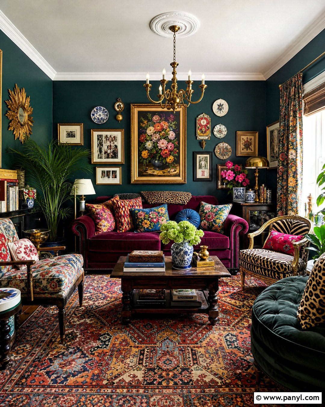Dark Teal Maximalist Living Room - 20 dark teal walls