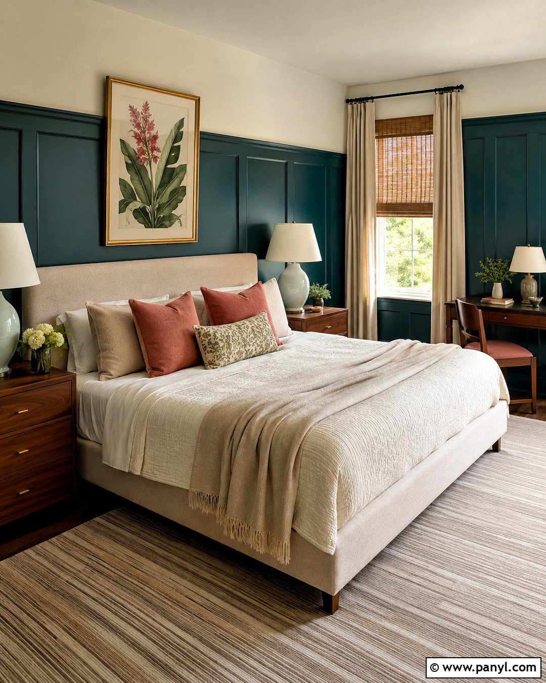 Dark Teal Paneled Guest Room - 20 dark paneled walls
