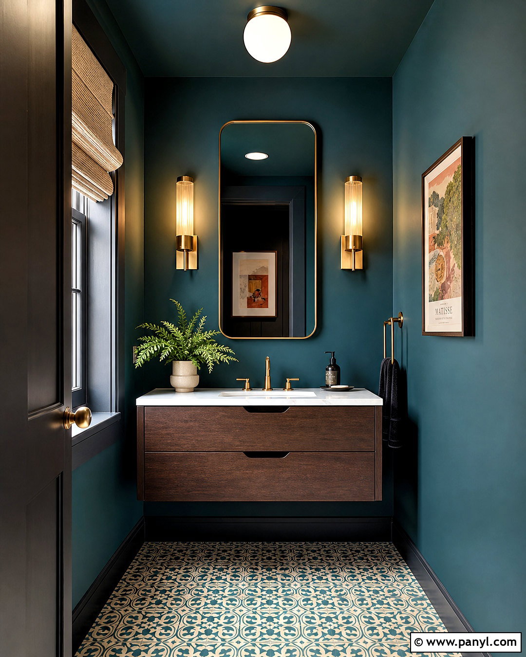 Dark Teal Powder Room With Gold Accents - 20 dark powder room ideas