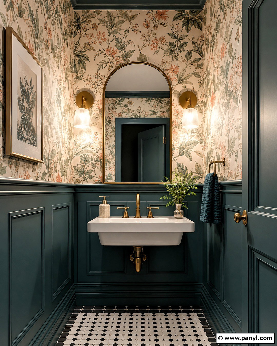 Dark Teal Powder Room With Wallpaper - 20 dark teal room ideas
