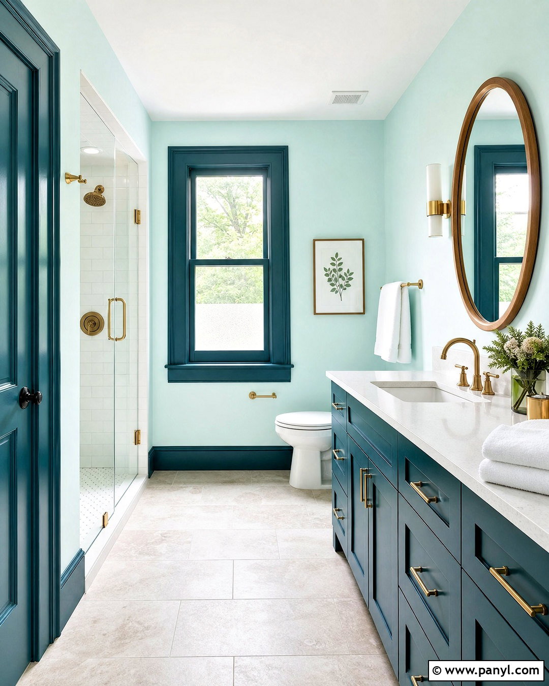 Dark Teal Trim With Pale Aqua Walls - 20 painted trim darker than walls