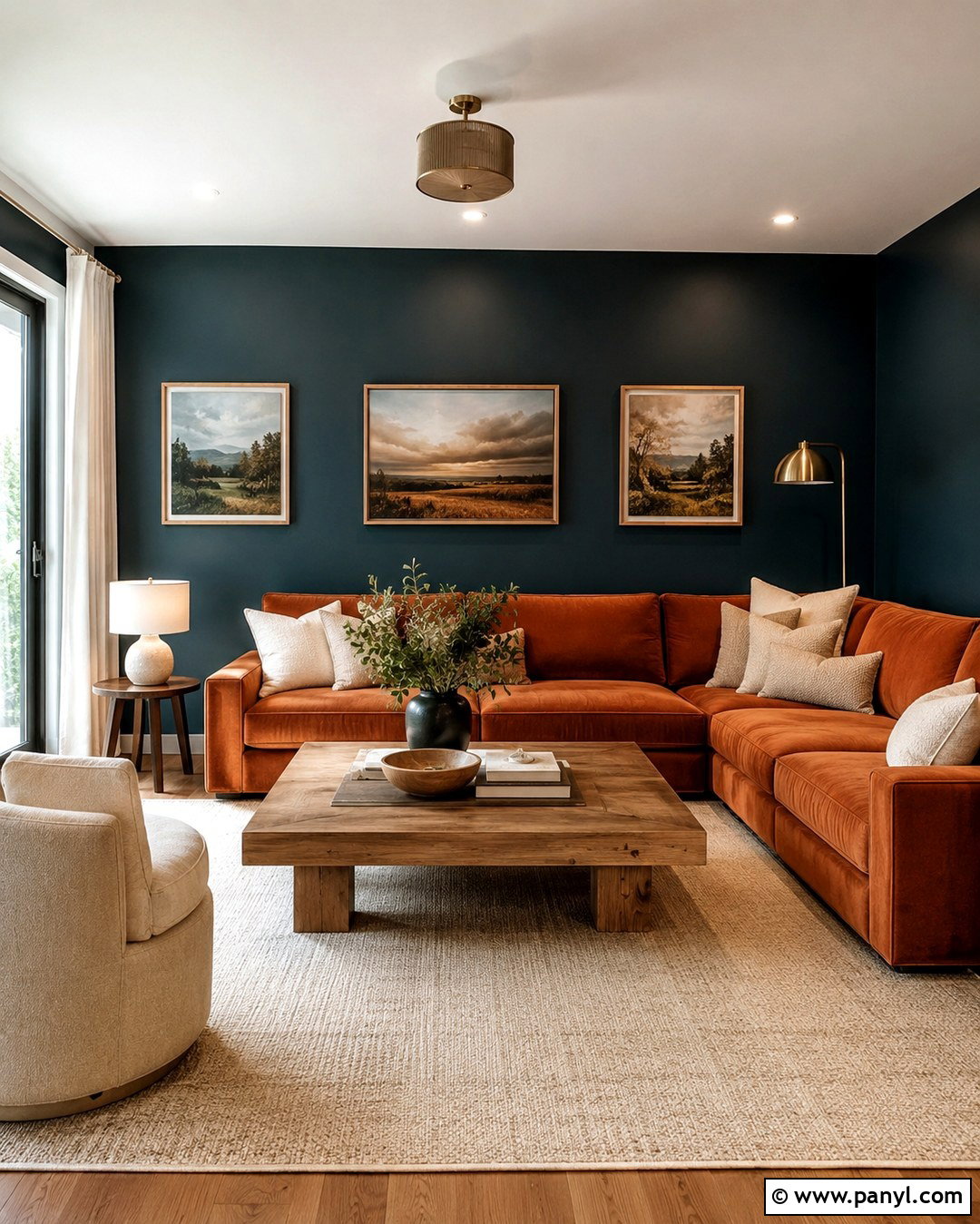 Dark Teal Wall Burnt Orange Sectional - 20 Teal Wall Orange Sofa Ideas