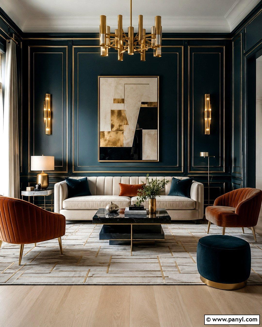 Dark Teal Wall With Gold Molding - 20 Teal Walls With Gold Accents