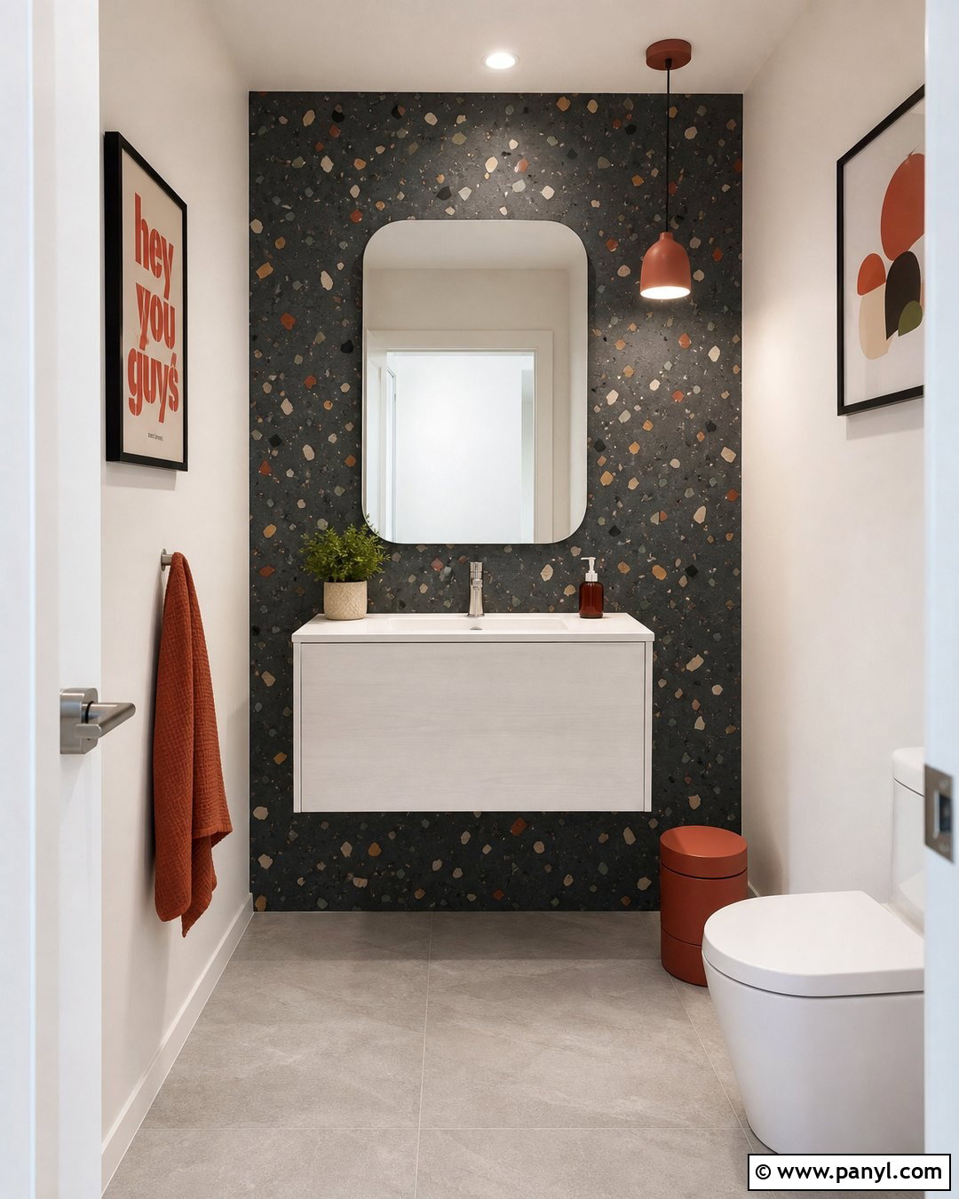 Dark Terrazzo Accent Wall - 20 Dark Accent Wall In Small Bathroom Ideas