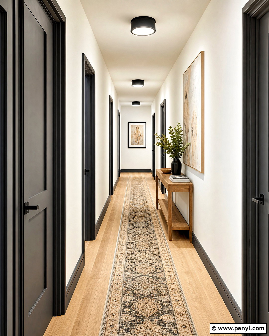 Dark Trim And Doors In A Narrow Hallway - 20 dark trim and doors interior ideas